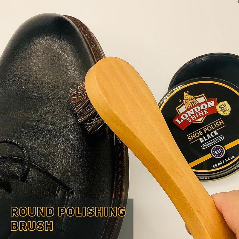 London Shine 4 Pcs Horsehair Shine Shoes Brush Kit Dauber Applicator for Cleaning Leather Shoes Boots Suede Cleaner Brush Buffing Brush with Microfiber Shoe Cleaning Cloth Premium Shoe Polish Kit. - Image 3